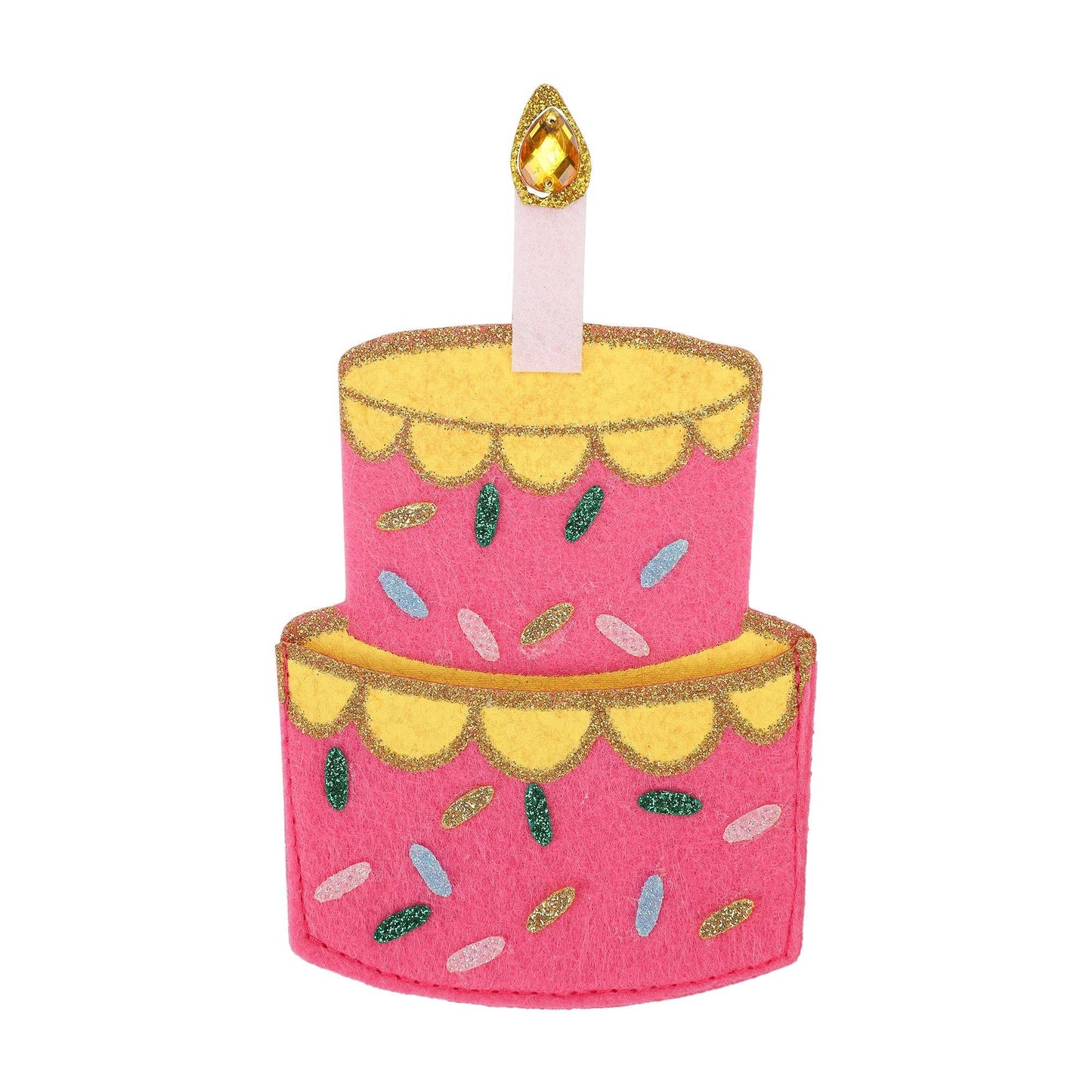 Reusable birthday cake gift card holder for celebrations.