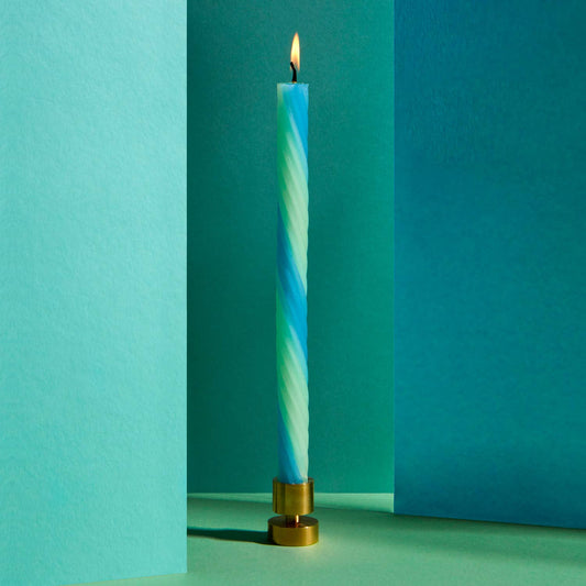 Mint rope taper candles showing the woven spiral texture