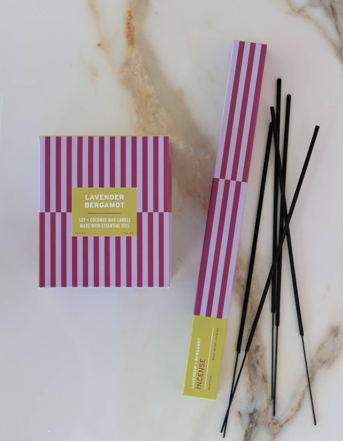 Lavender + Bergamot incense sticks styled on a surface