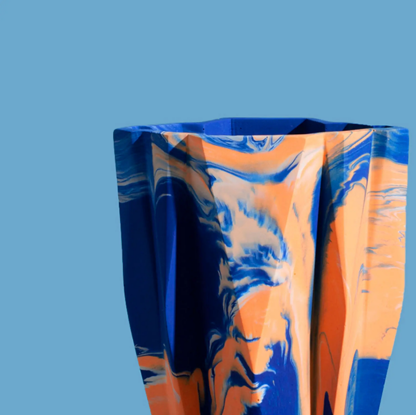 Small Deco Vase, Marbled in Cobalt Blue & Orange