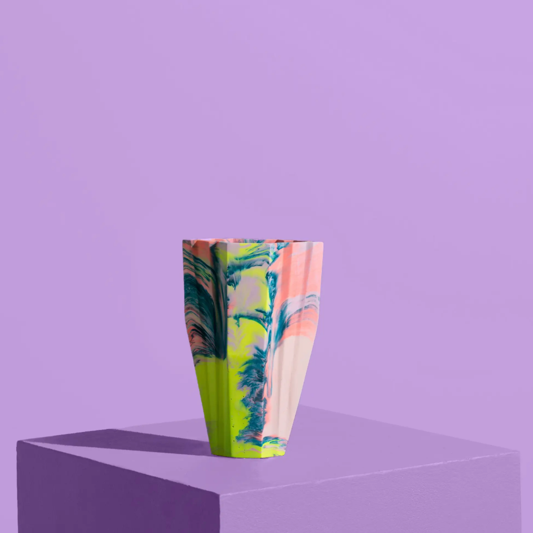 Small Deco Vase, Marbled in Coral & Lilac