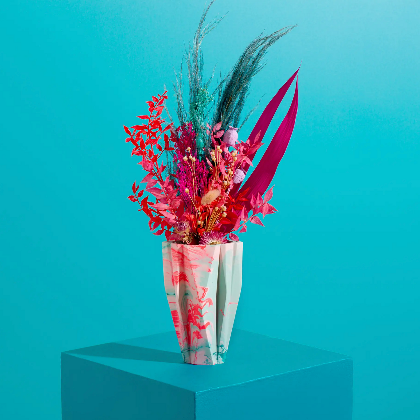 Small Deco Vase, Marbled in Mint & Turquoise