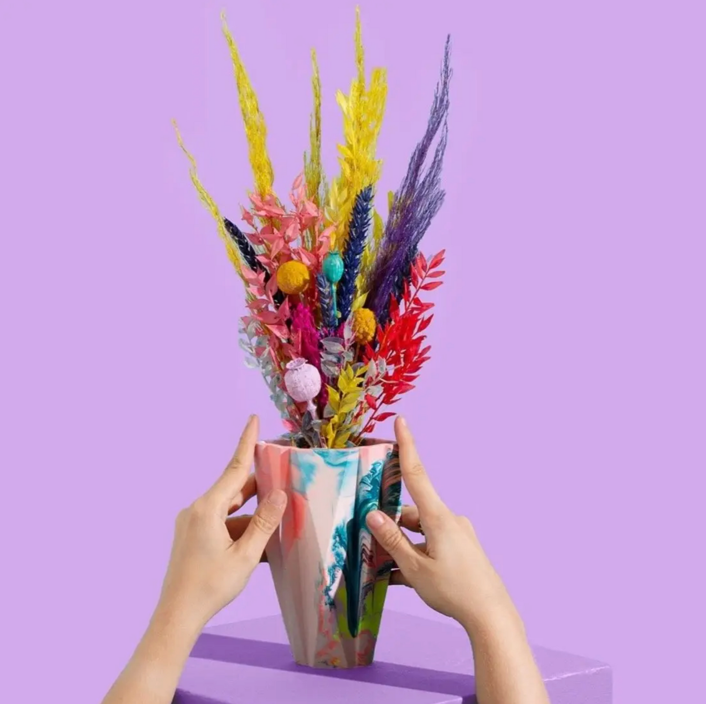 Small Deco Vase, Marbled in Coral & Lilac