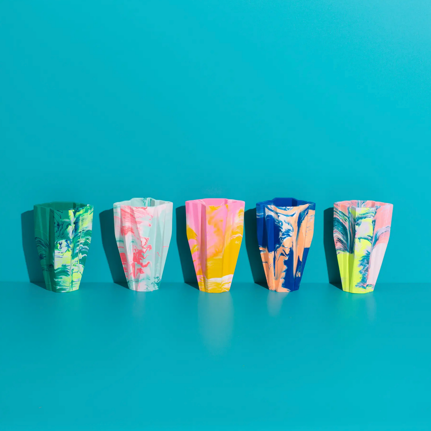 Small Deco Vase, Marbled in Mint & Turquoise