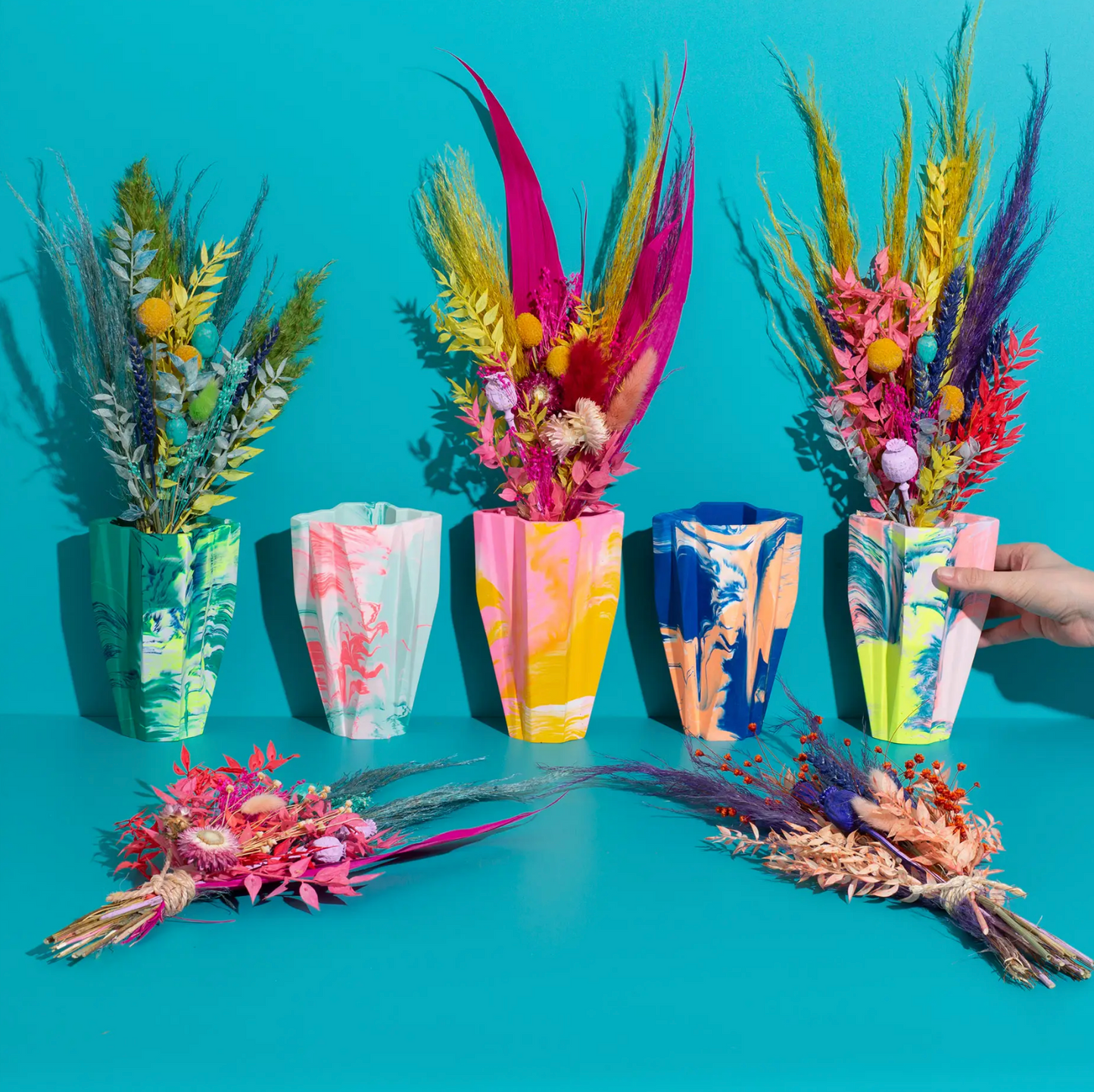 Small Deco Vase, Marbled in Coral & Lilac