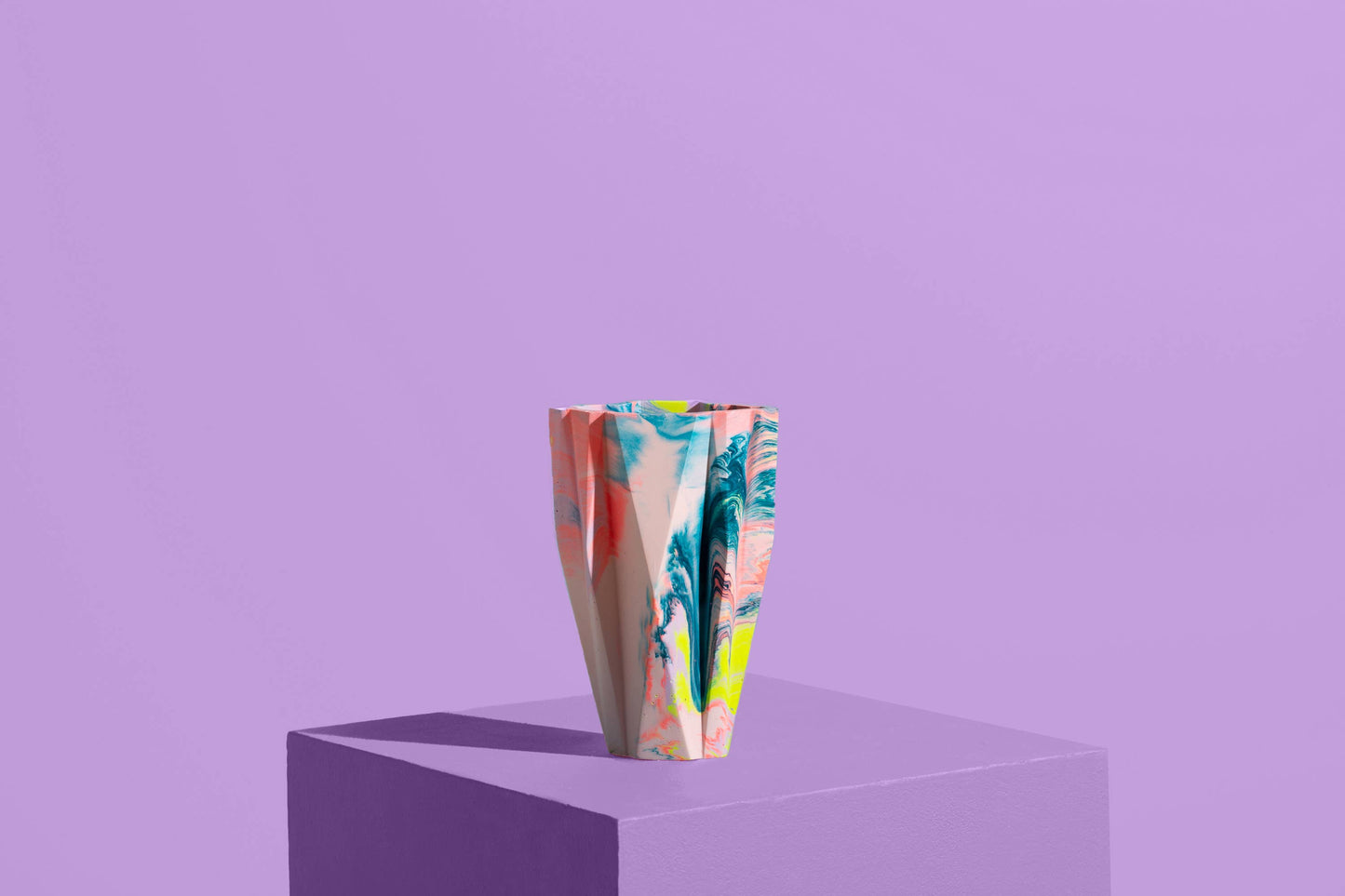 Small Deco Vase, Marbled in Coral & Lilac