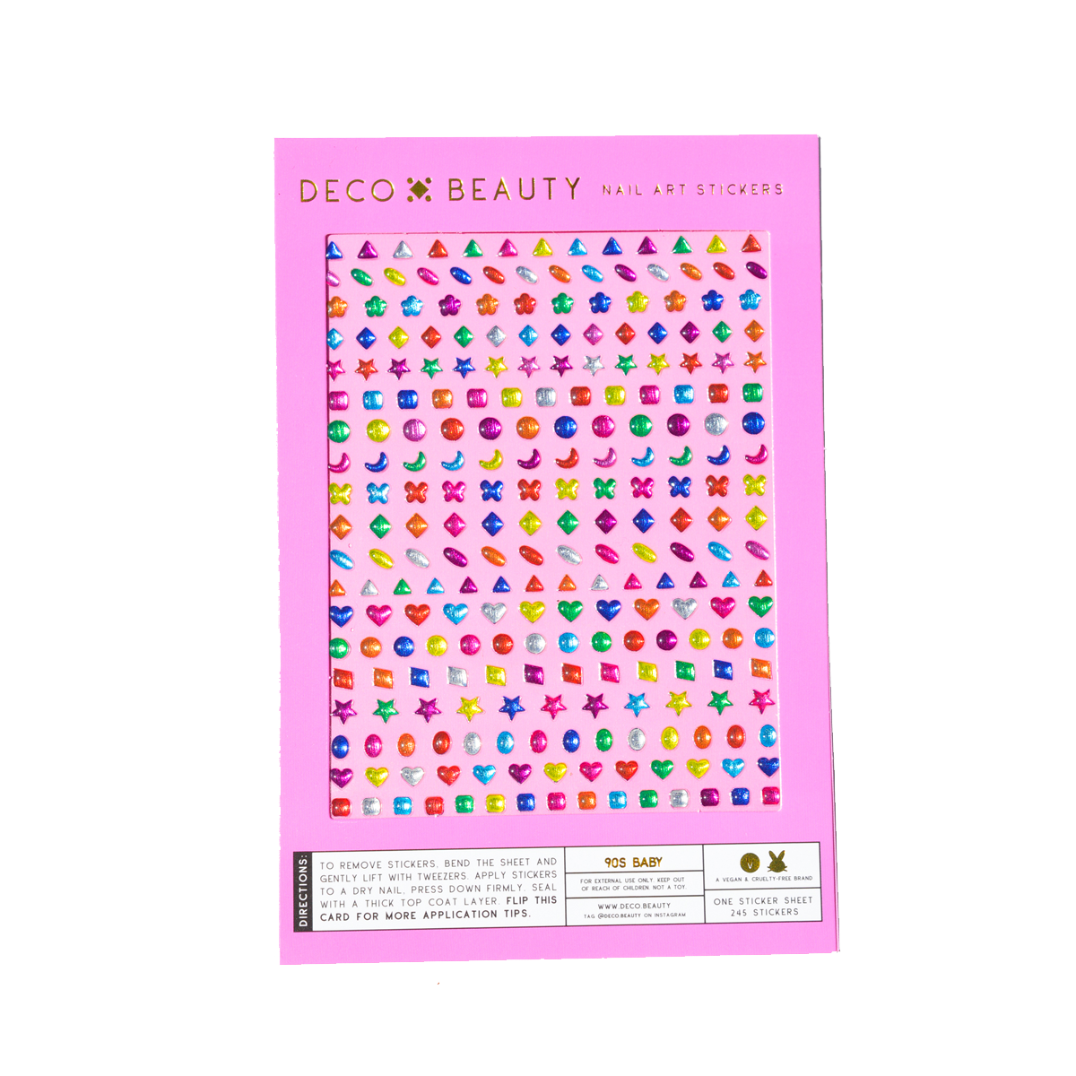 Deco Beauty 90s Baby nail stickers featuring gems, stars, and butterflies