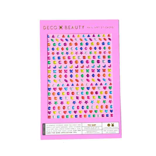 Deco Beauty 90s Baby nail stickers featuring gems, stars, and butterflies