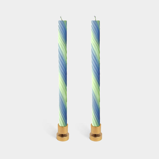 Two lavender and green spiral rope taper candles by 54 Celsius