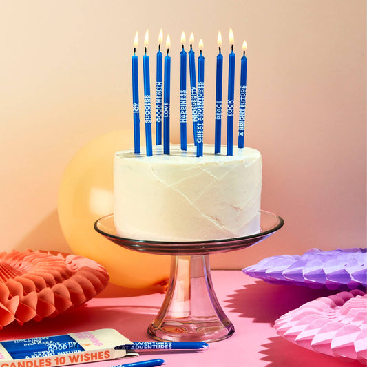 Multi-color Wishing You birthday candles in plastic-free paper packaging
