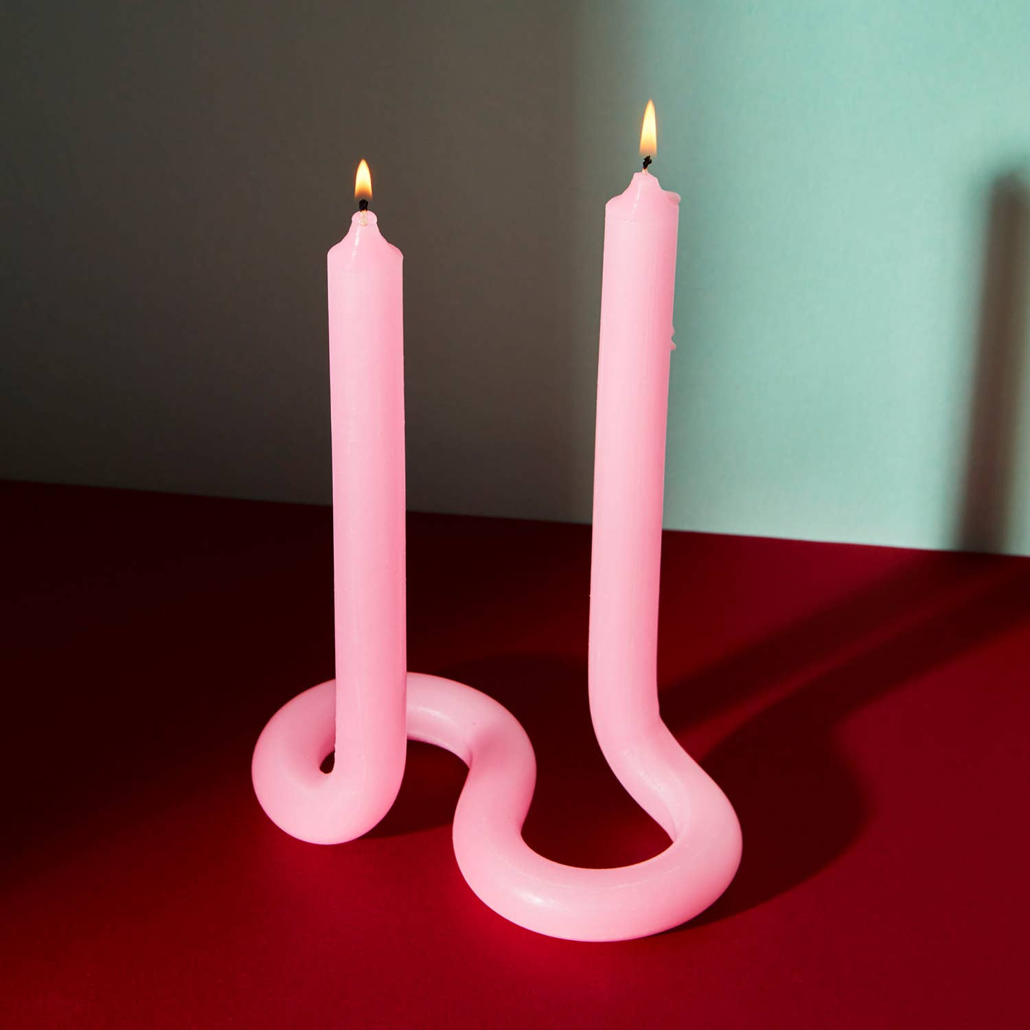 Light pink Twist candle stick, 9.5 inches tall
