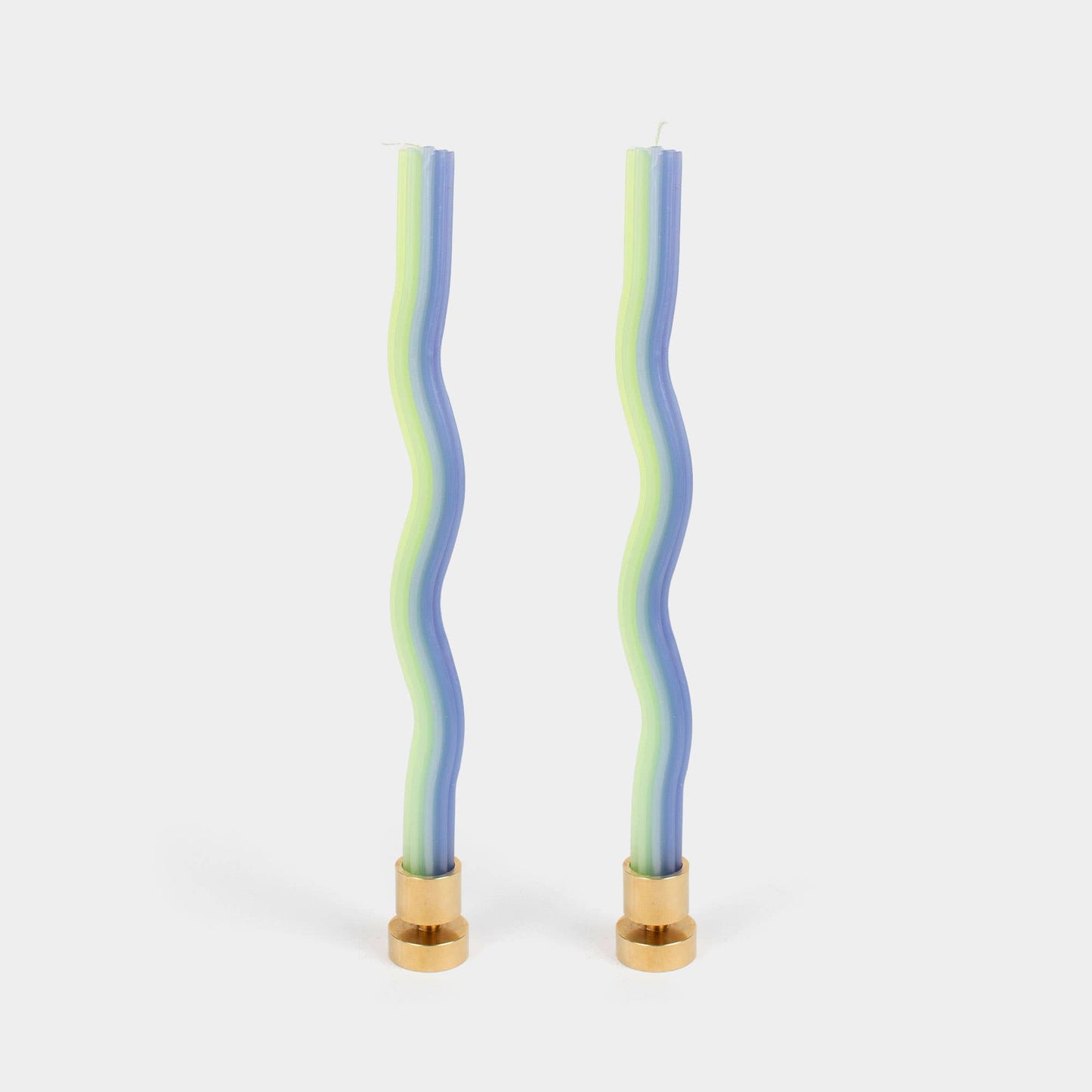 Two wavy wiggle taper candles in lavender and green by 54 Celsius