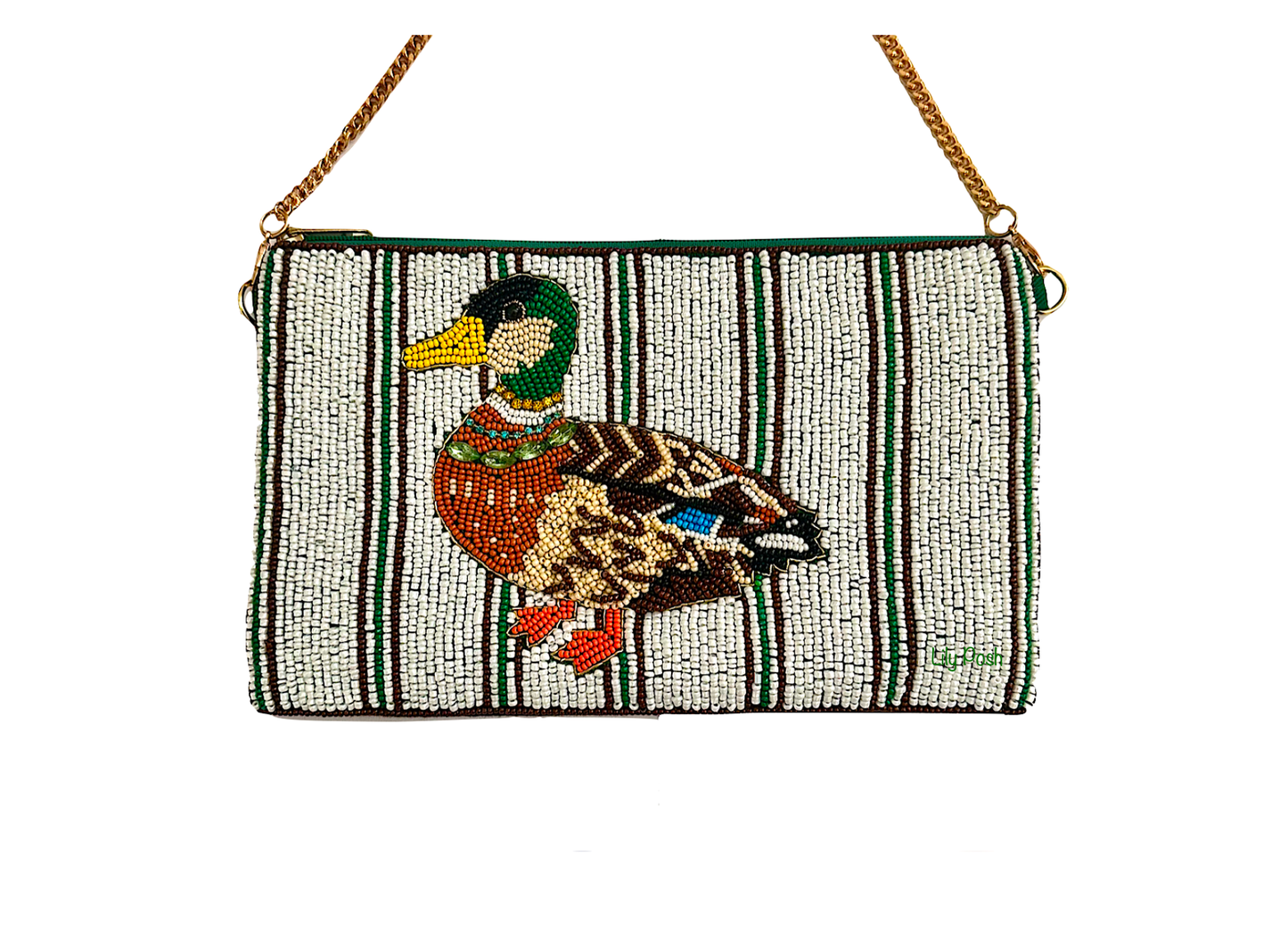 Beaded Duck Crossbody Bag with Zipper