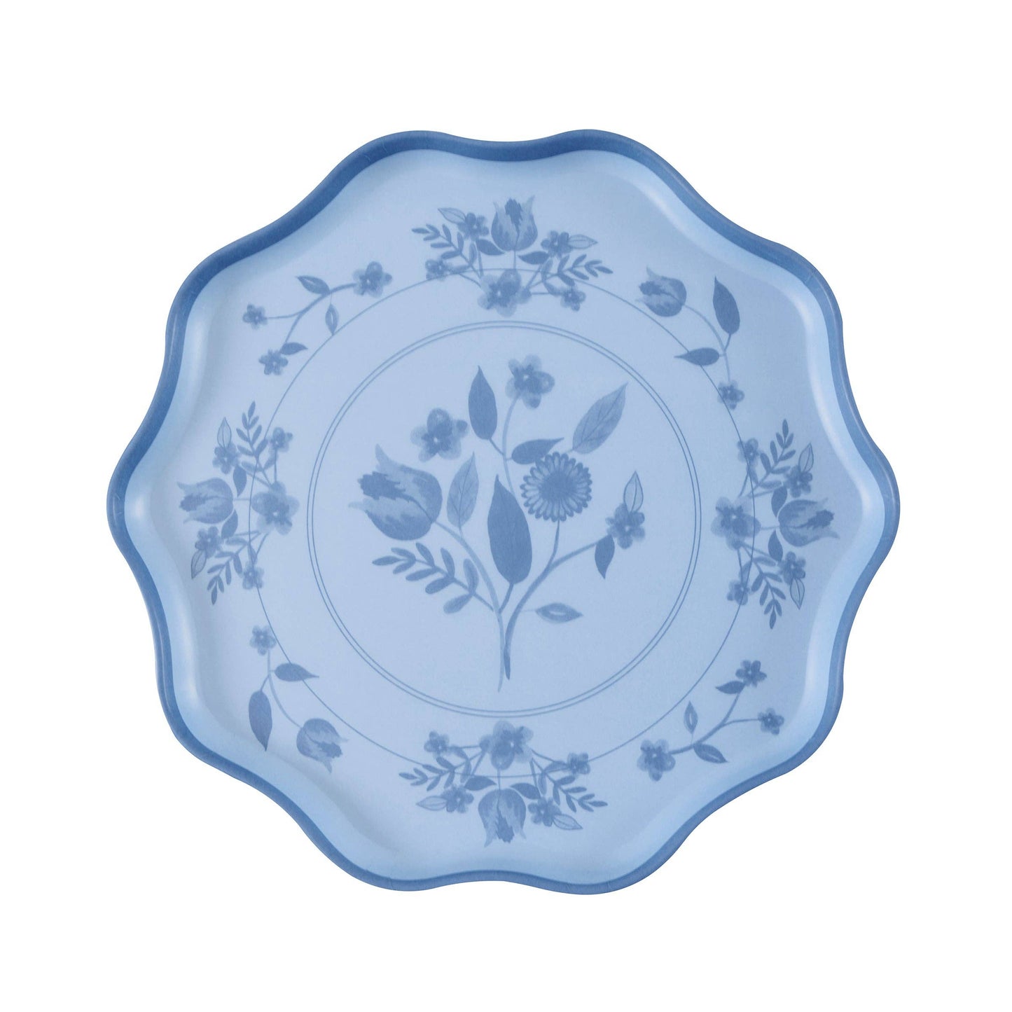 Single pastel plate with a cobalt botanical illustration