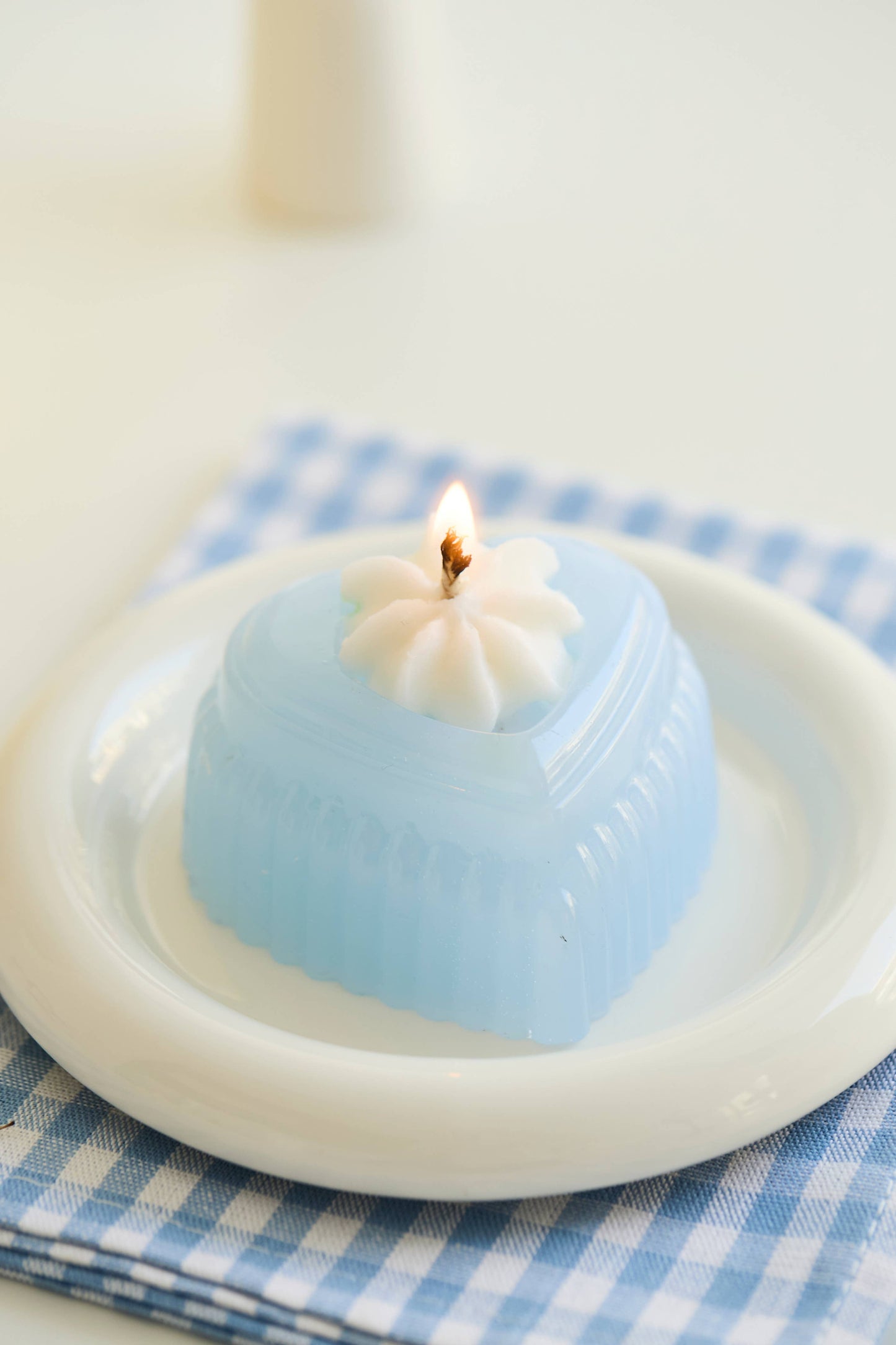 Adoration blue heart jelly candle, a romantic gift or decor piece.