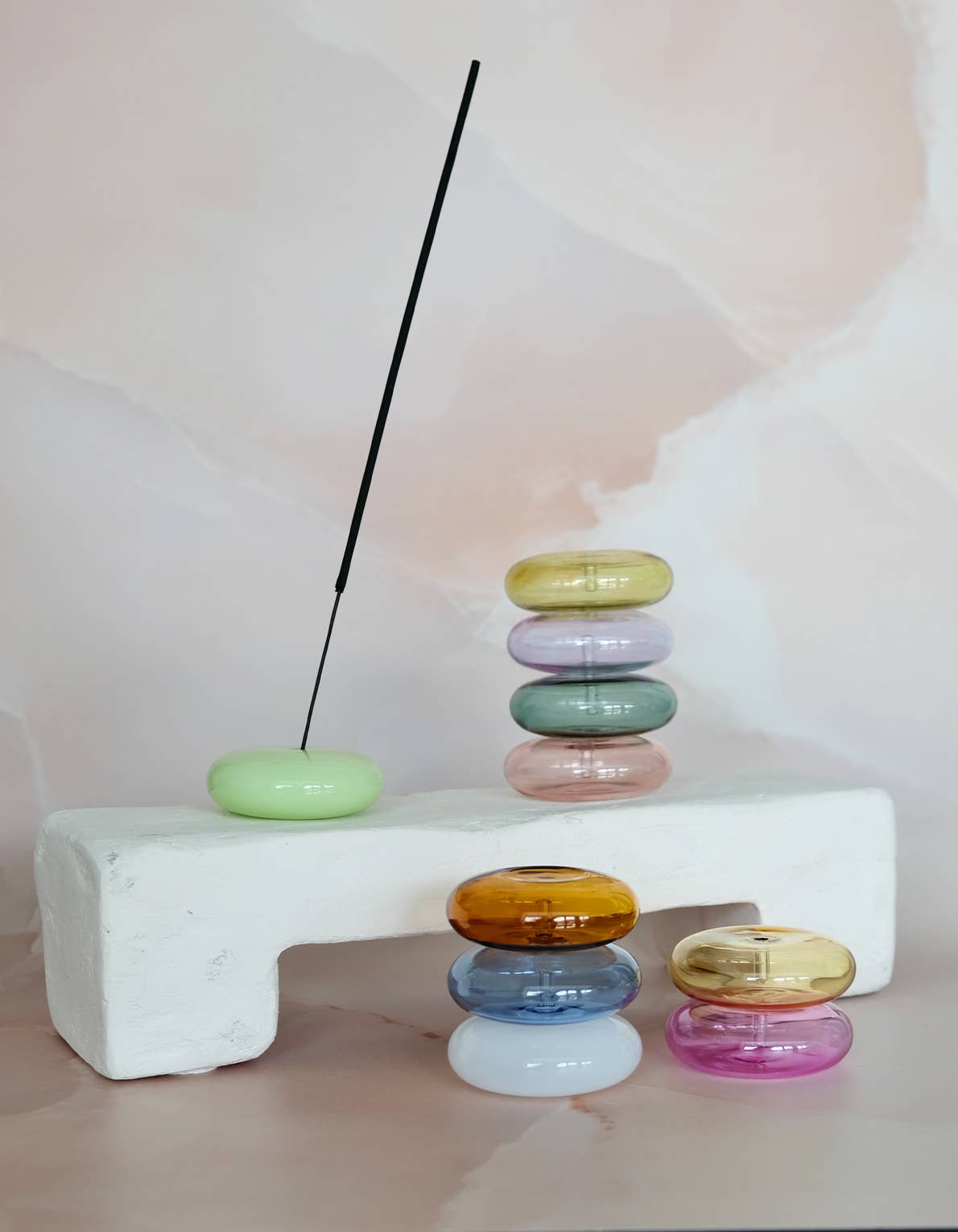 Handblown bubble glass incense holder in translucent colored glass