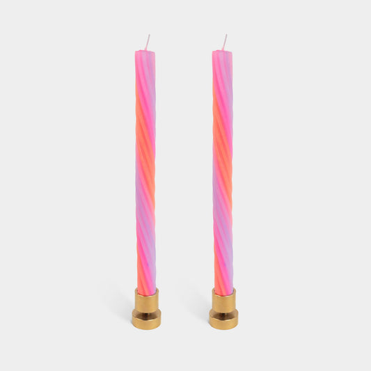 Two orange spiral rope taper candles by 54 Celsius