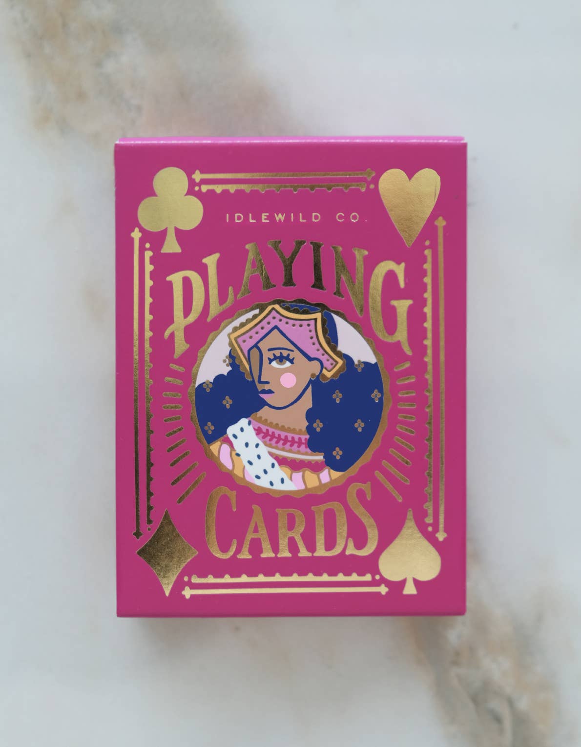 Neon Royals playing cards deck with illustrated face card and gift tuck box
