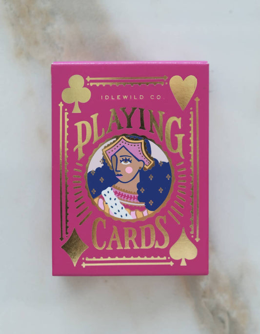 Neon Royals playing cards deck with illustrated face card and gift tuck box