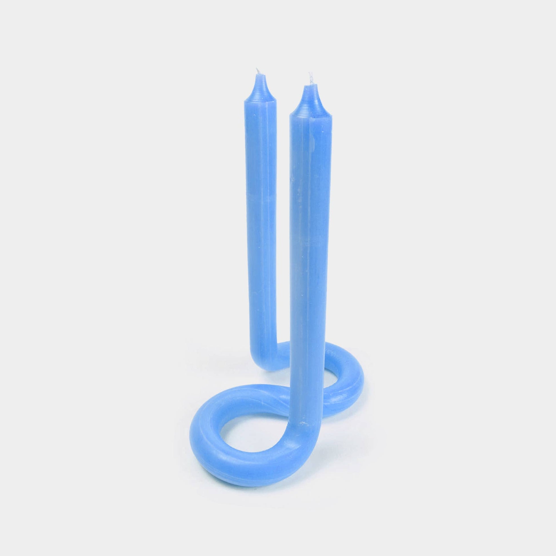Light blue Twist candle stick by 54 Celsius, a double-ended twisted candle that stands on its own