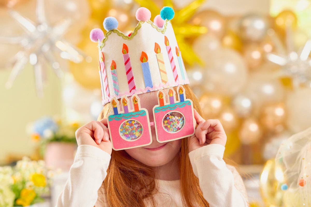 Adjustable satin grosgrain tie on the reusable birthday crown.
