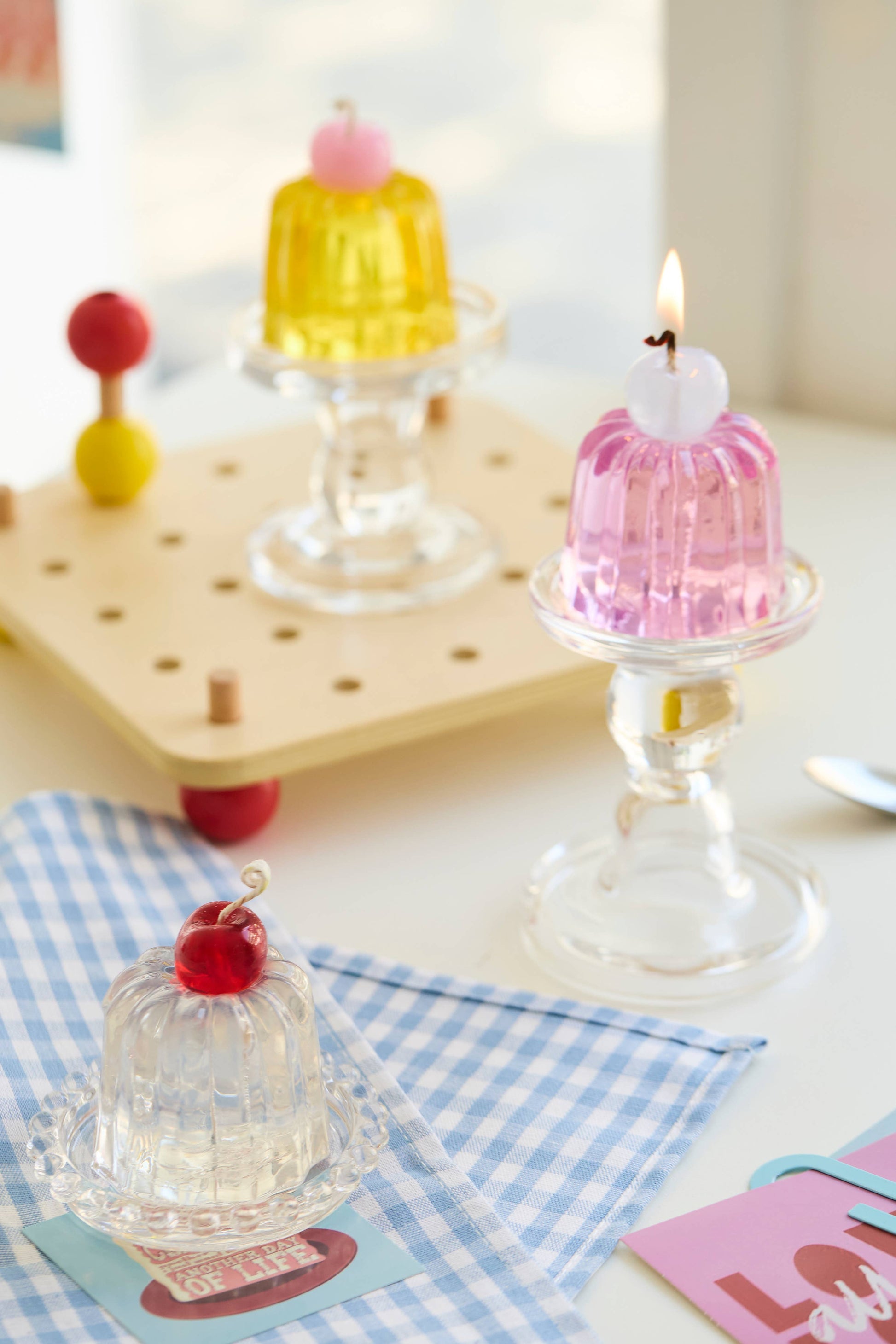 Bashful Affection violet jelly candle scented in Sugared Pine.