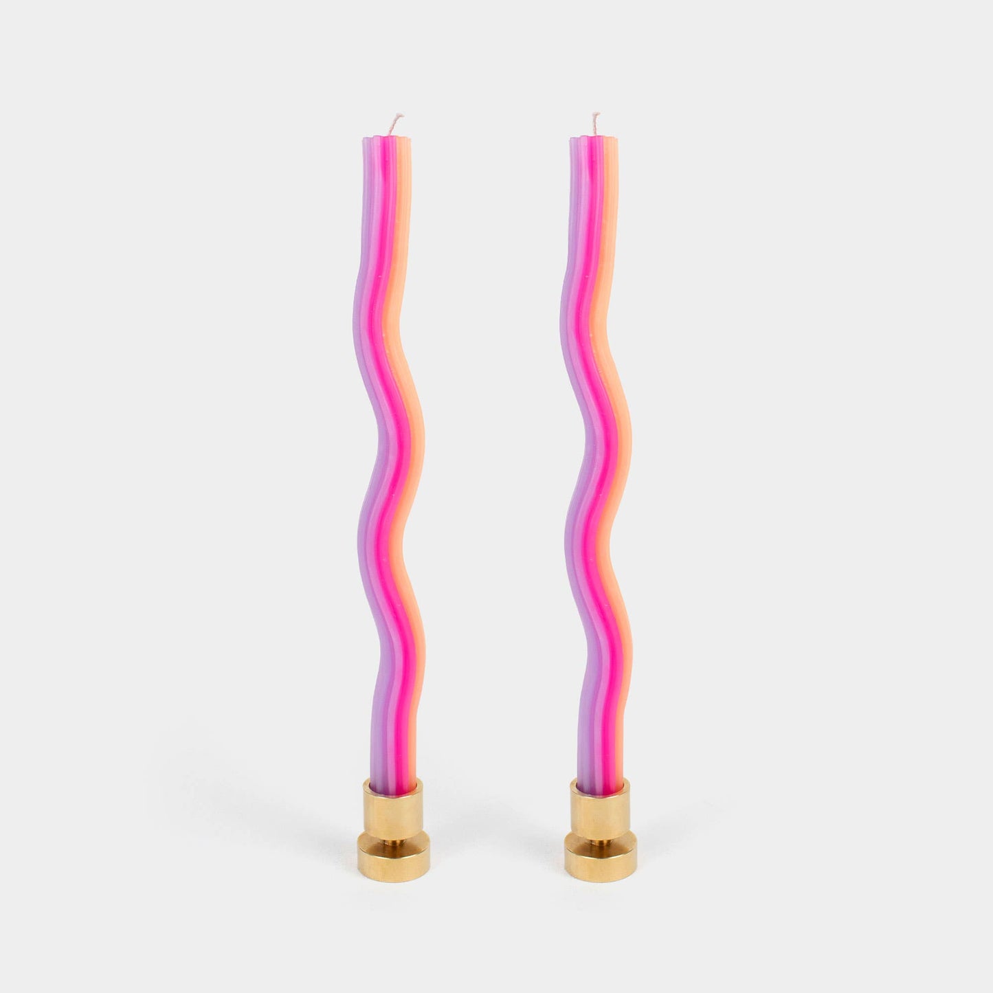 Two wavy wiggle taper candles in orange, pink and lavender by 54 Celsius