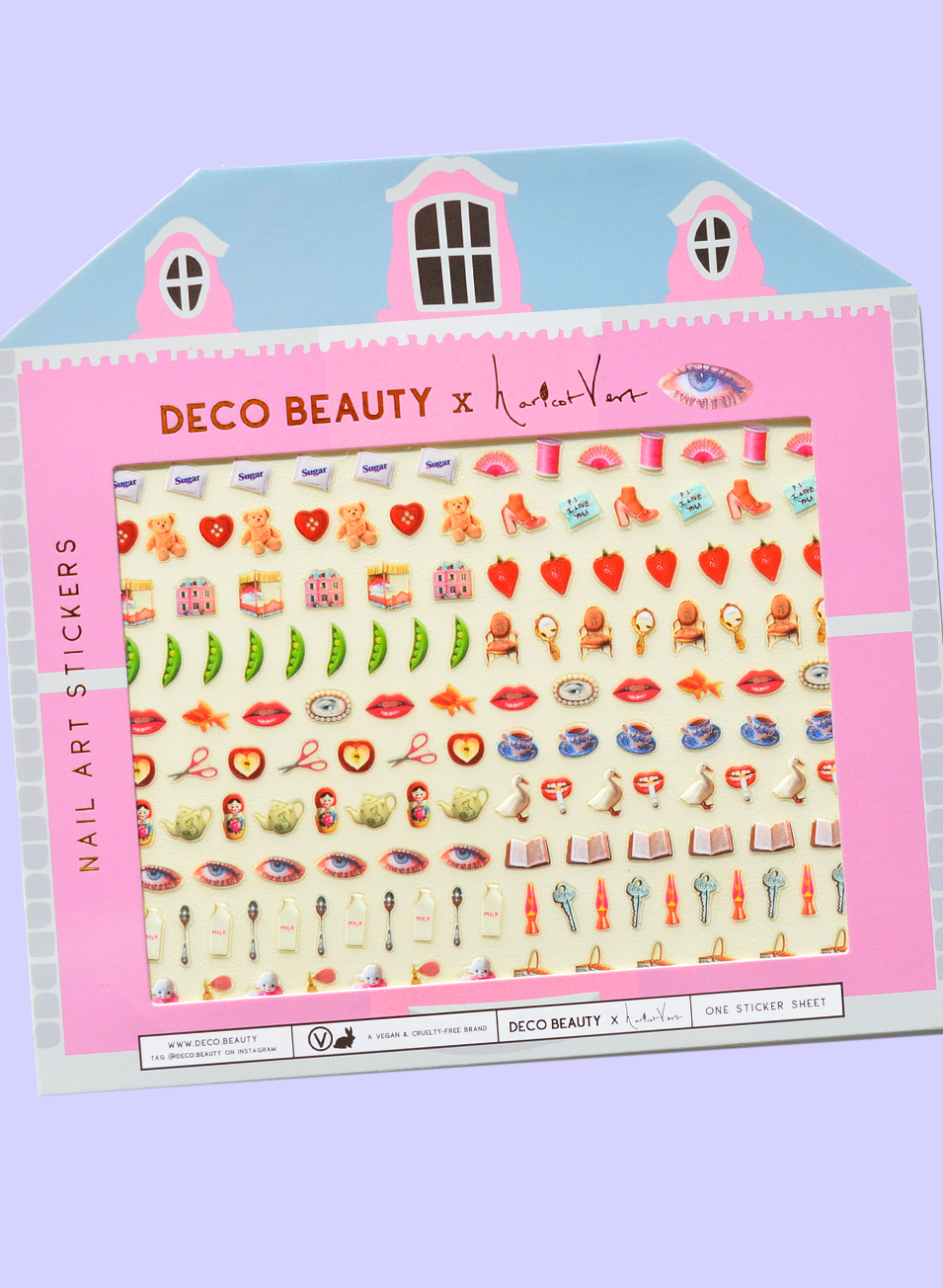 Deco Beauty x Haricot Vert nail art sticker sheet covered in tiny nostalgic trinkets