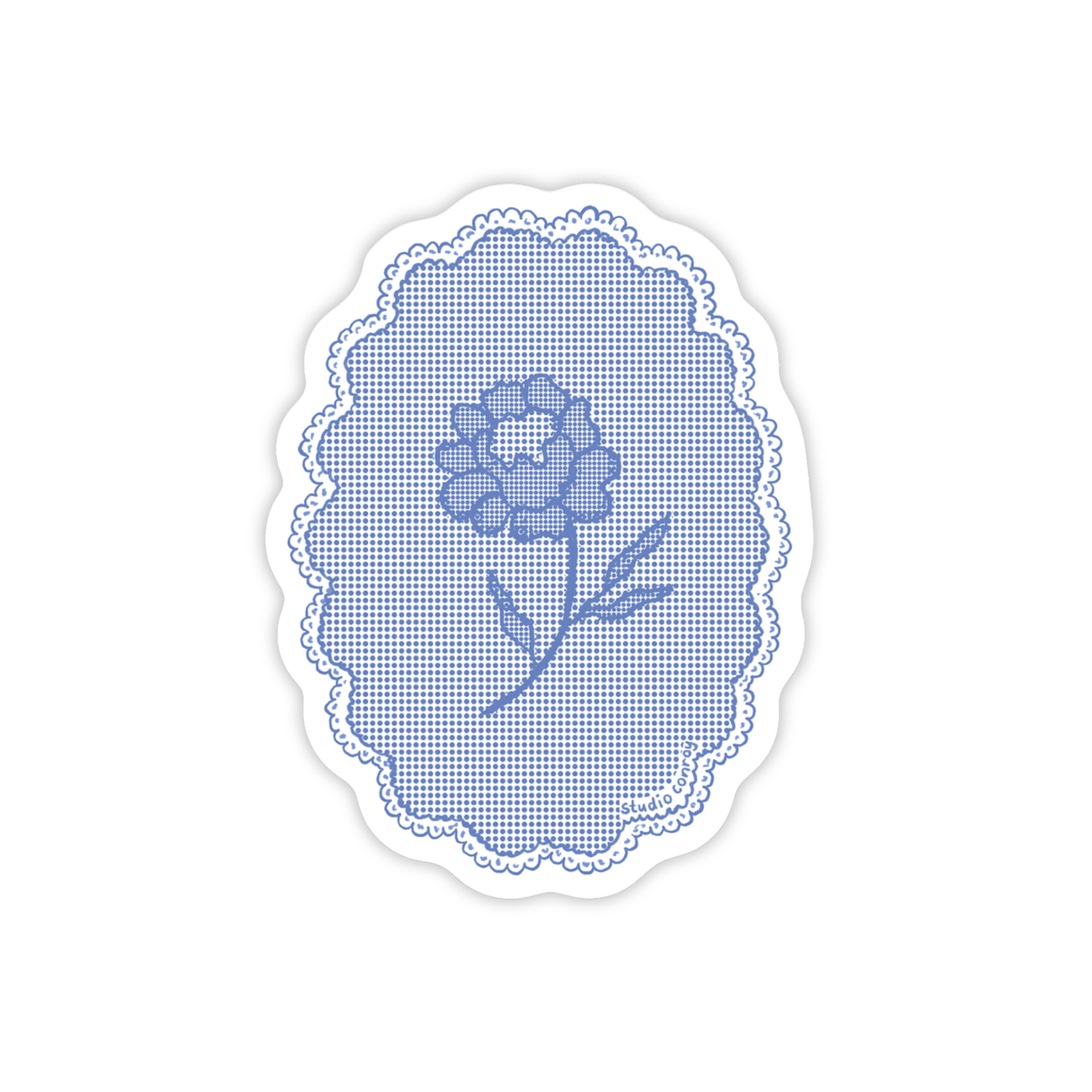 Die-cut vinyl sticker of a blue lace flower