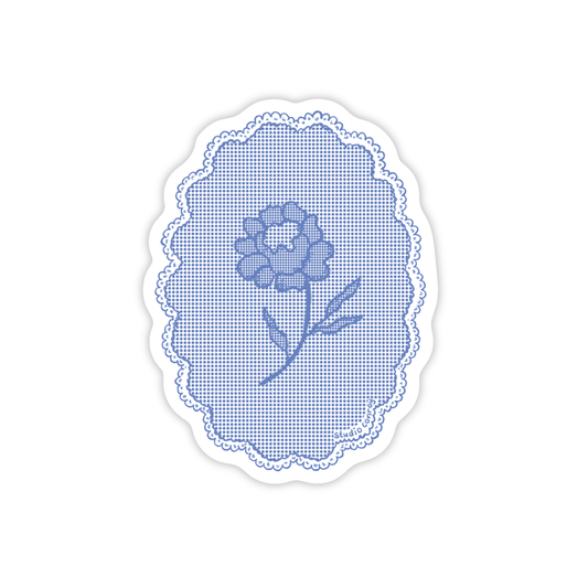 Die-cut vinyl sticker of a blue lace flower