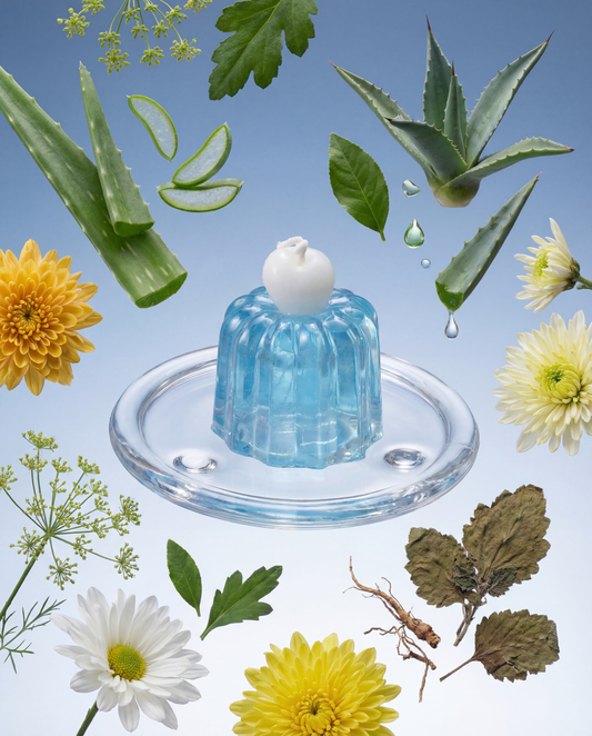 Another view of the clear blue cube-shaped Crystal Ice Cube candle.