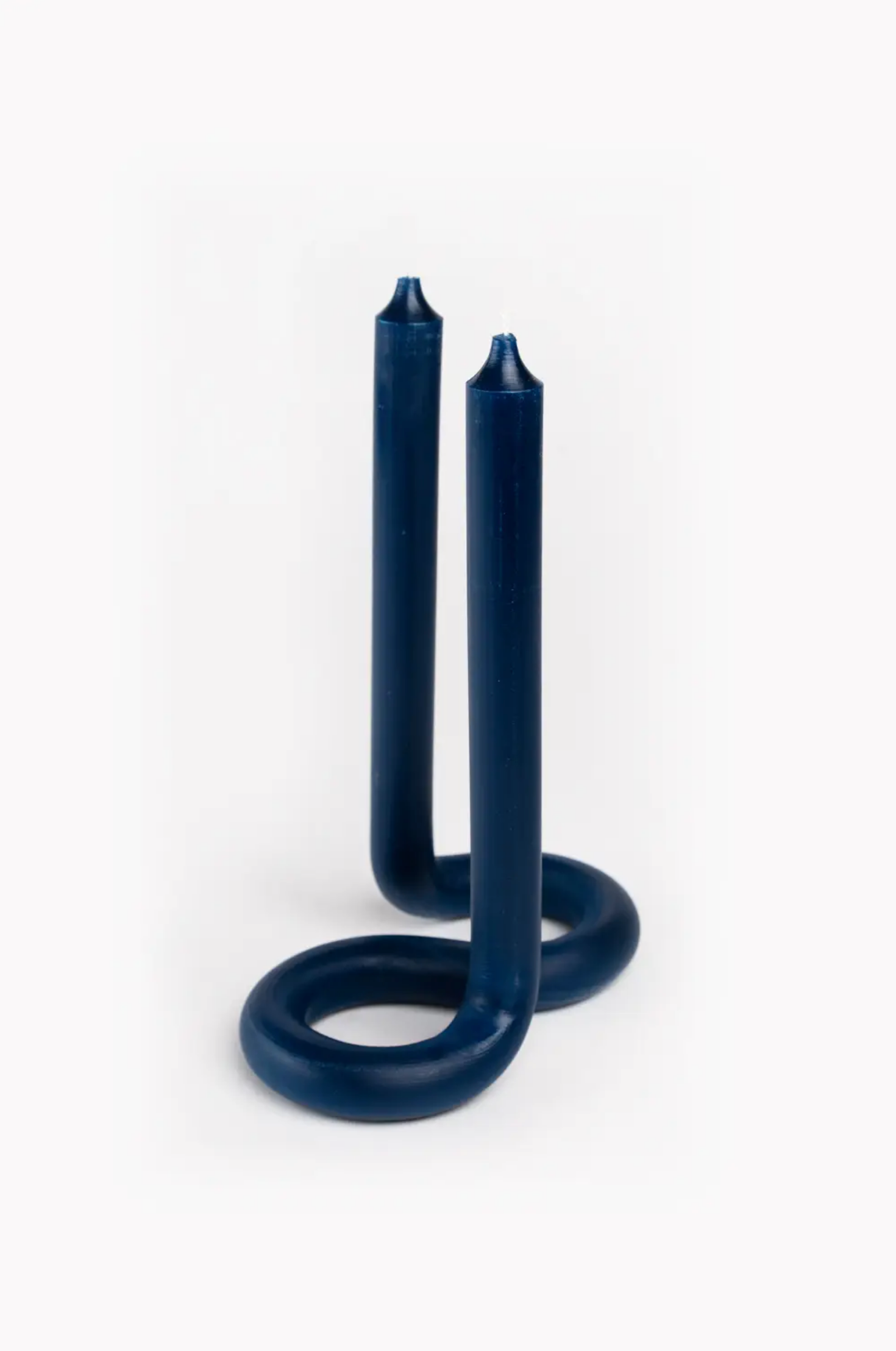 Ocean blue Twist candle stick by 54 Celsius, a double-ended twisted candle that stands on its own