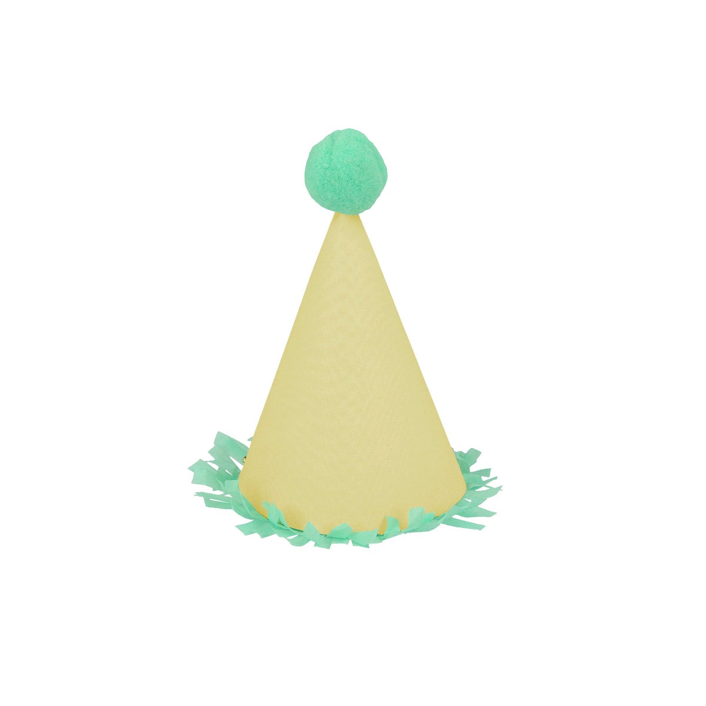 Close view of a mini party hat's crepe paper fringing