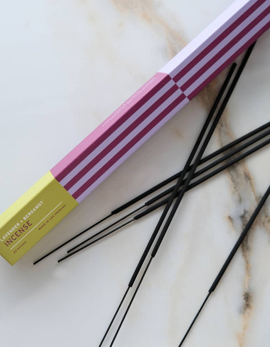 Botanica Lavender + Bergamot incense sticks beside their box