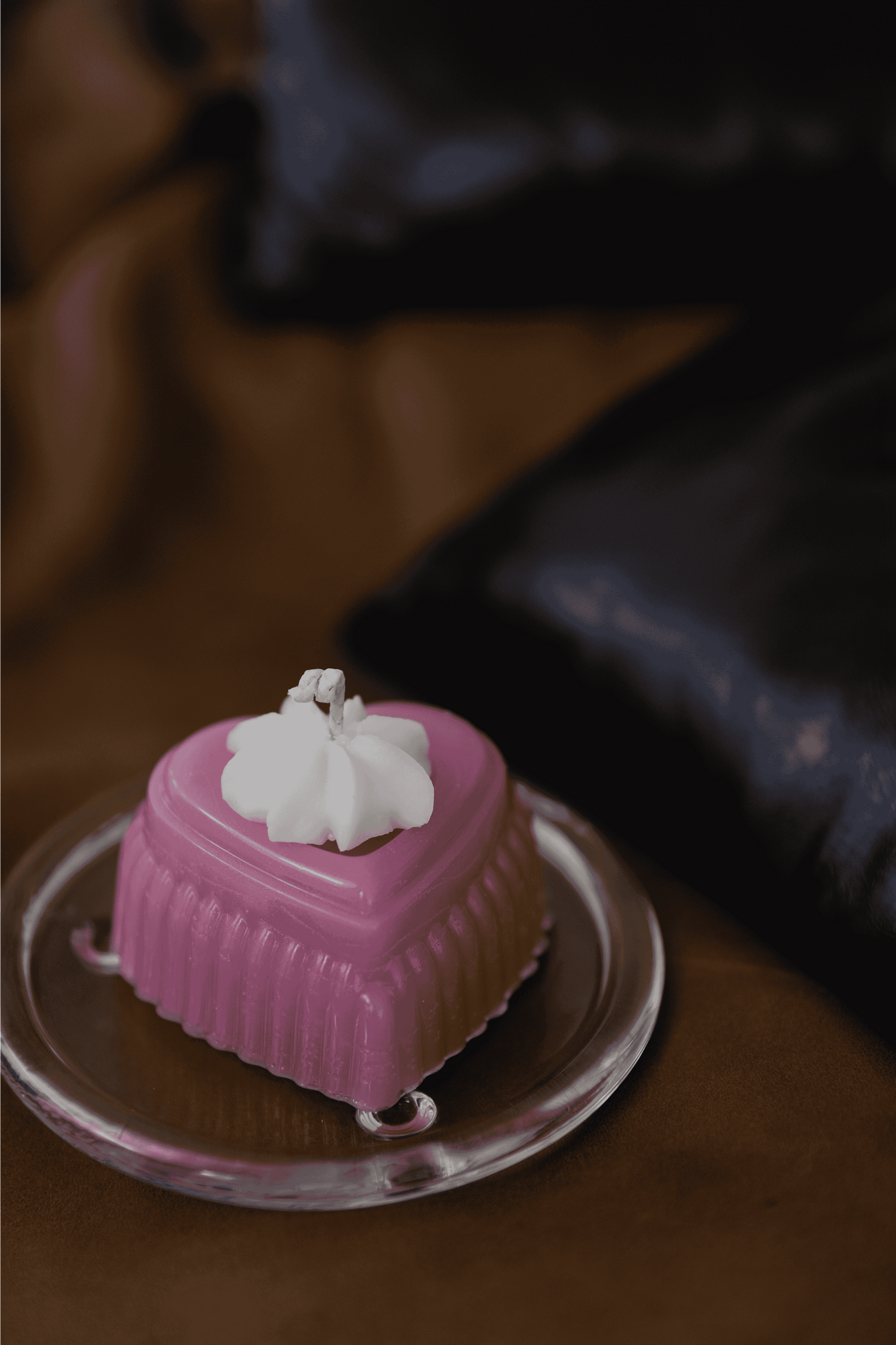 Courtship dessert-style jelly candle in a pink heart shape.
