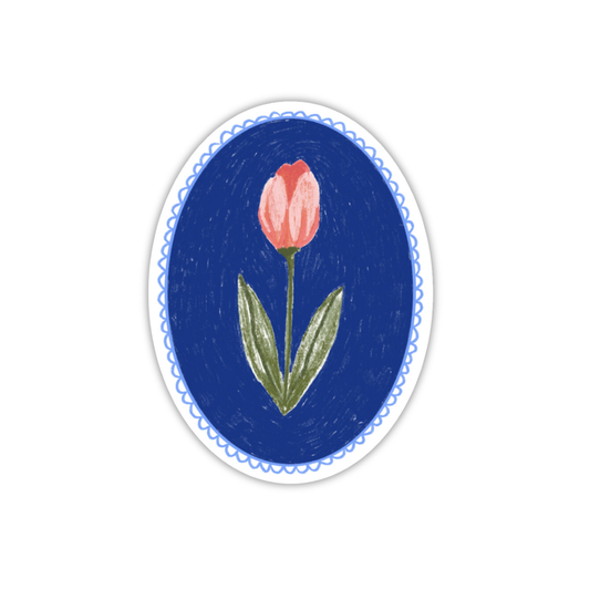 Die-cut vinyl sticker of a pink tulip