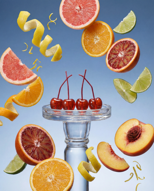 Another view of the four cherry-shaped jelly candles with slender stems.
