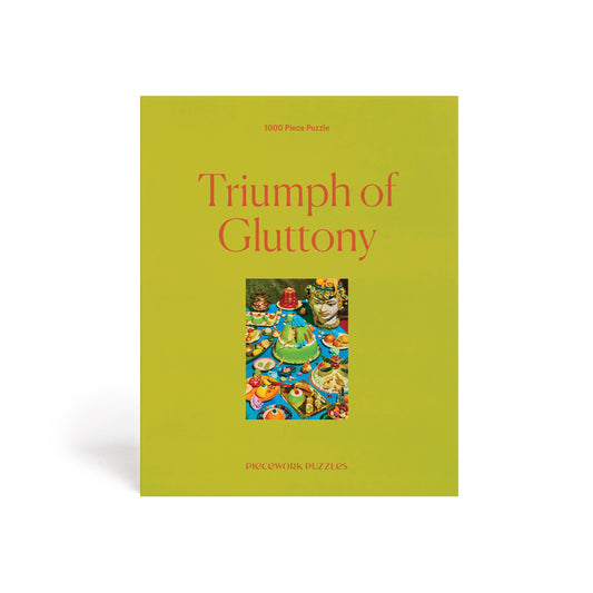 Completed Triumph of Gluttony puzzle: an array of Sicilian desserts in 1970s avocado and sienna tones.