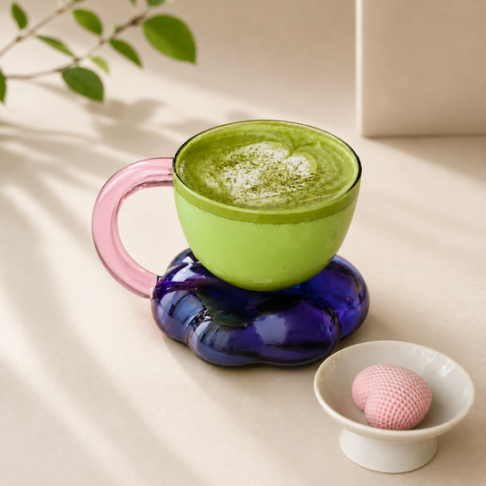 Cloud-shaped glass mug with a curved handle