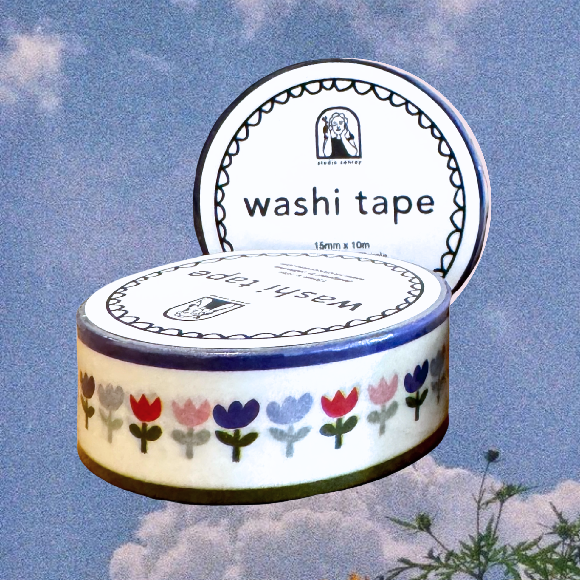 Tulips washi tape roll shown from another angle