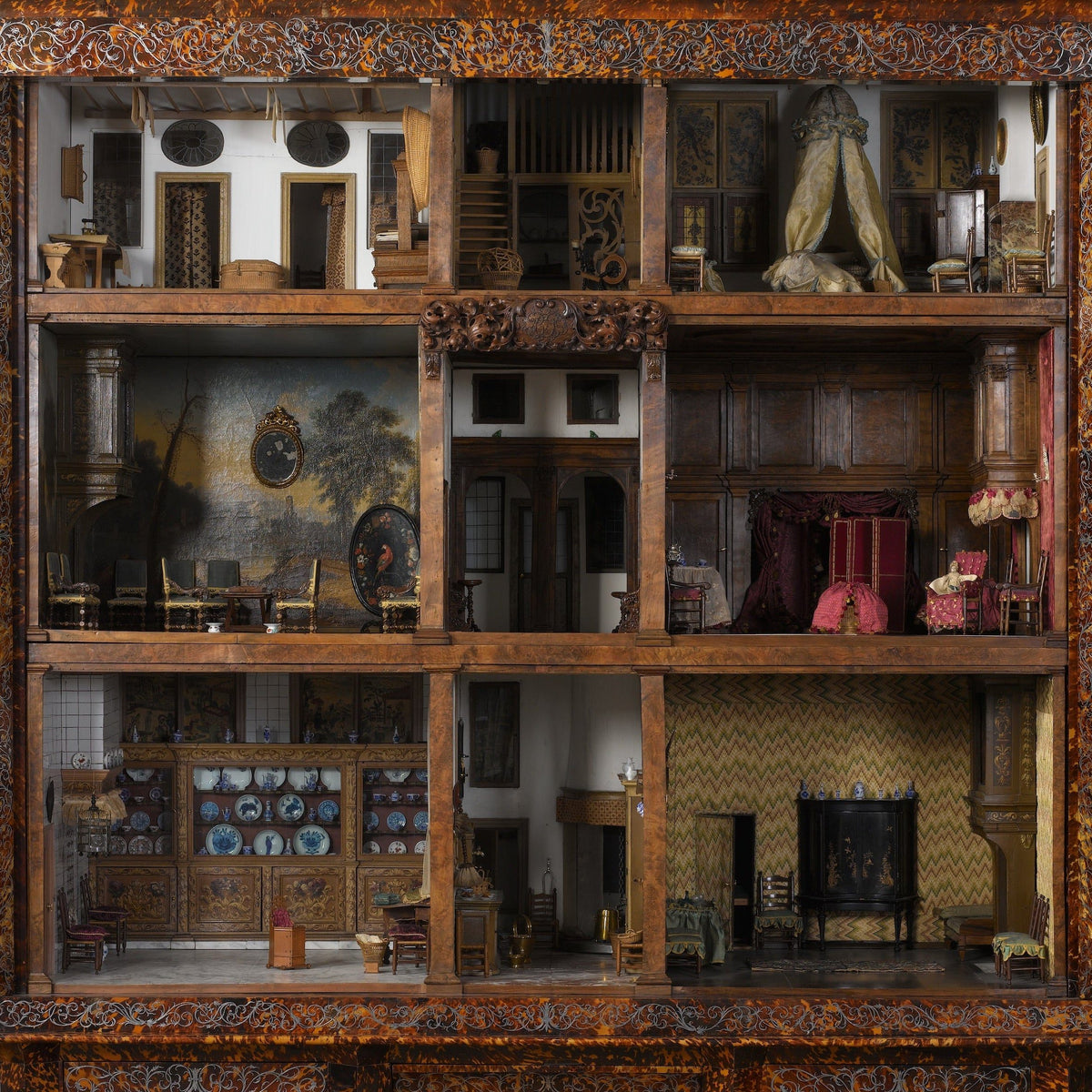 The Dolls' House of Petronella Oortman, Amsterdam, c. 1686–1710: a carved cabinet of miniature rooms.