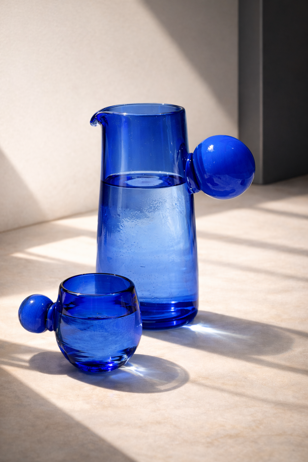 The cobalt blue Tepezala pitcher shown from another angle.