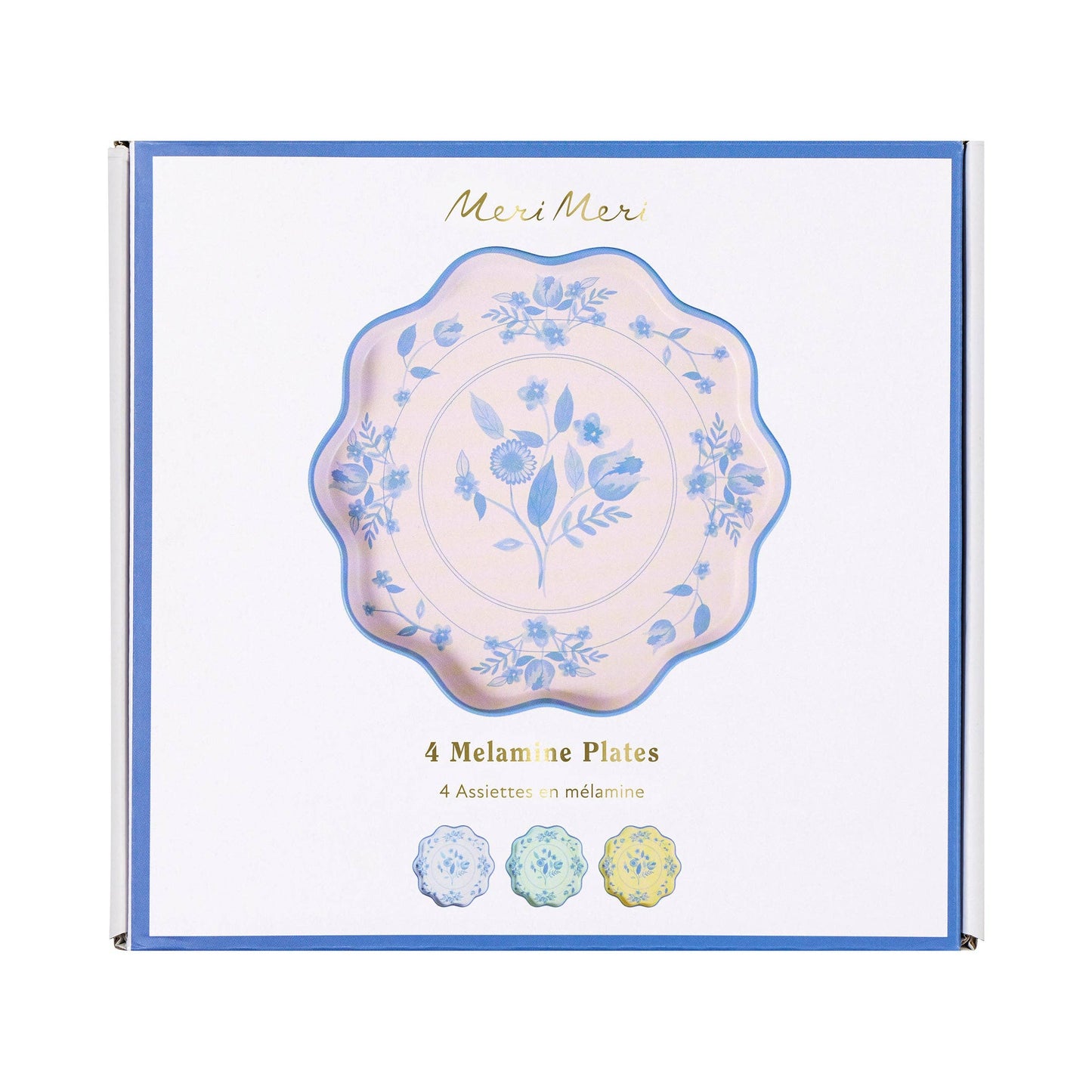 Reusable melamine botanical plates in four pastel colors