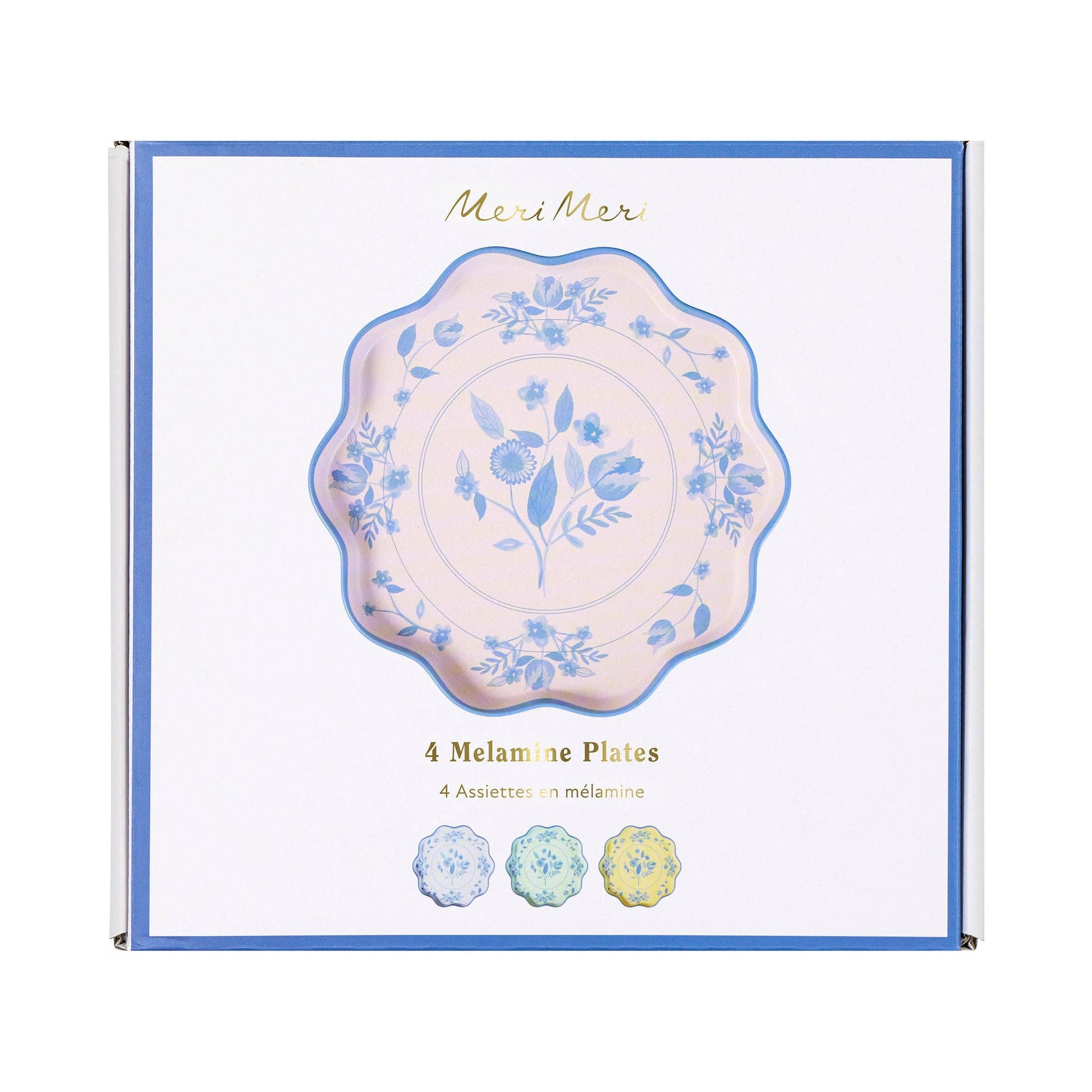 Reusable melamine botanical plates in four pastel colors