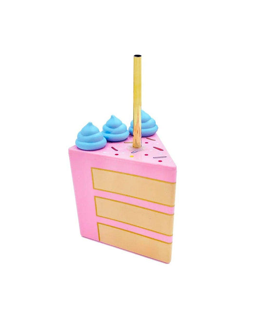 Cake-slice sippers that fit together to form a full cake.
