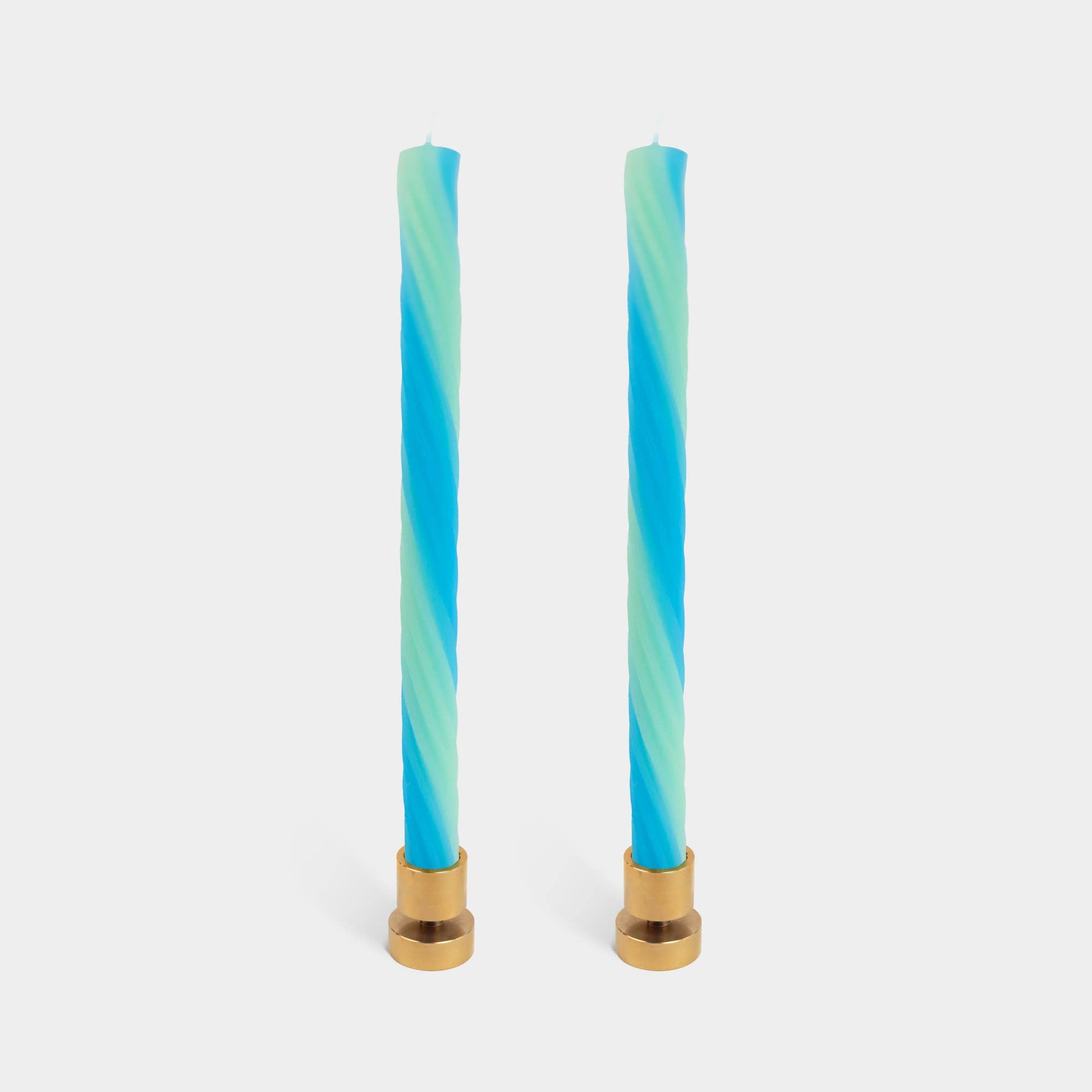 Two mint green spiral rope taper candles by 54 Celsius