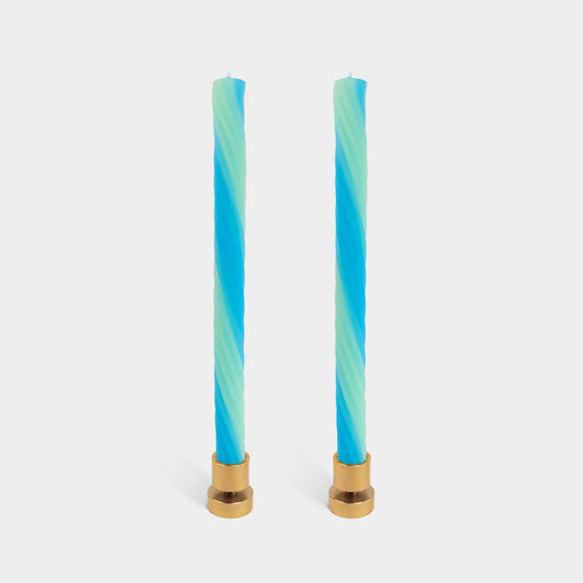 Two mint green spiral rope taper candles by 54 Celsius