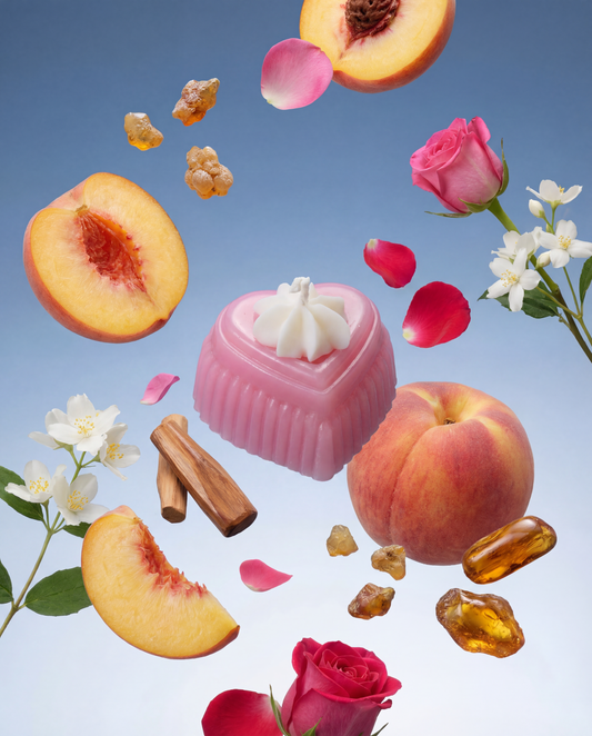 Another view of the translucent pink heart-shaped Courtship candle.