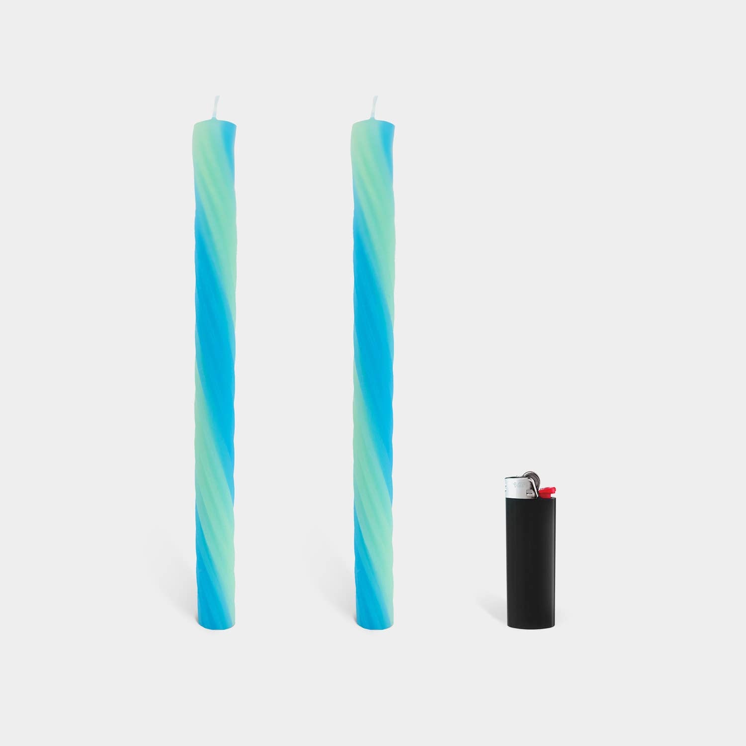 Pair of mint rope taper candles, 11 inches tall