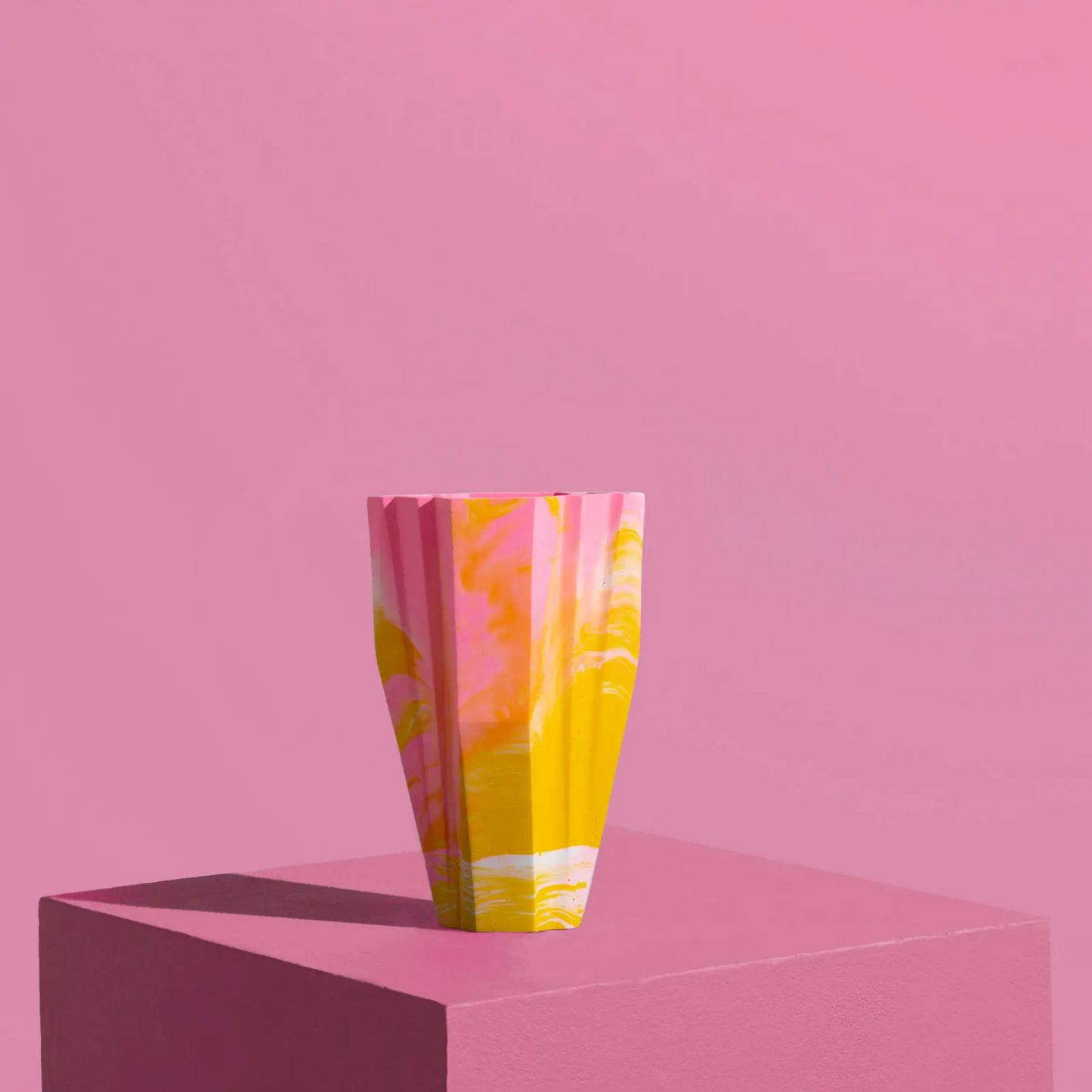 Small Deco Vase, Marbled in Mustard & Pink